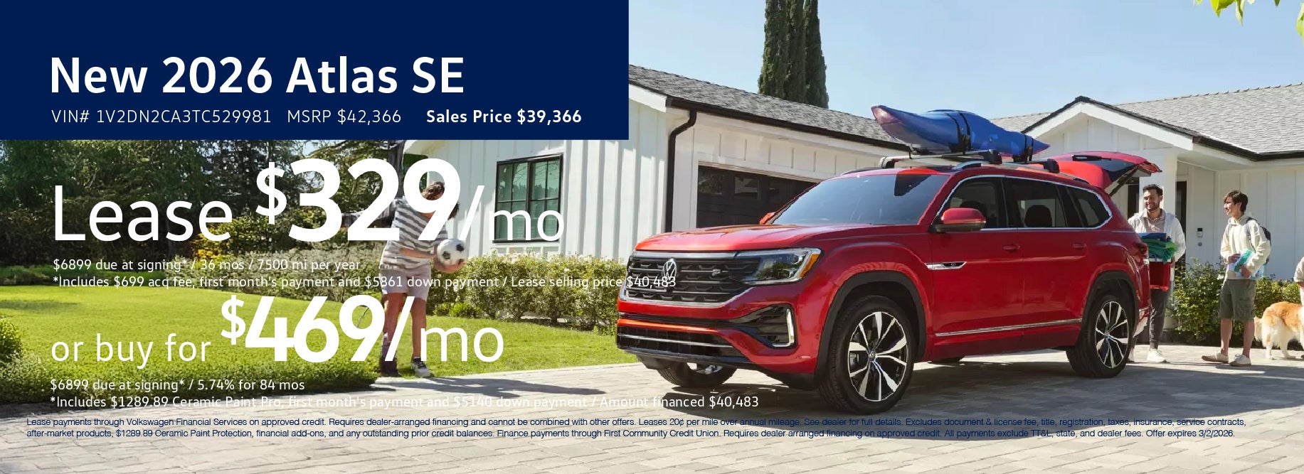 Lease the 2026 Atlas starting at $329 at VW Clear Lake