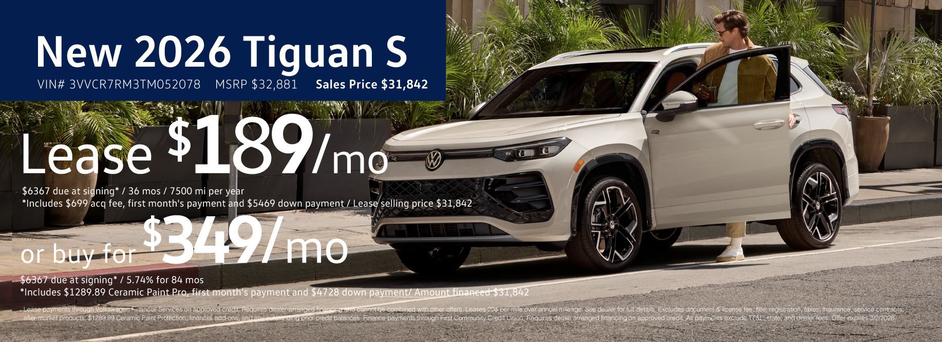 Lease the 2026 Tiguan starting at $189 at VW Clear Lake