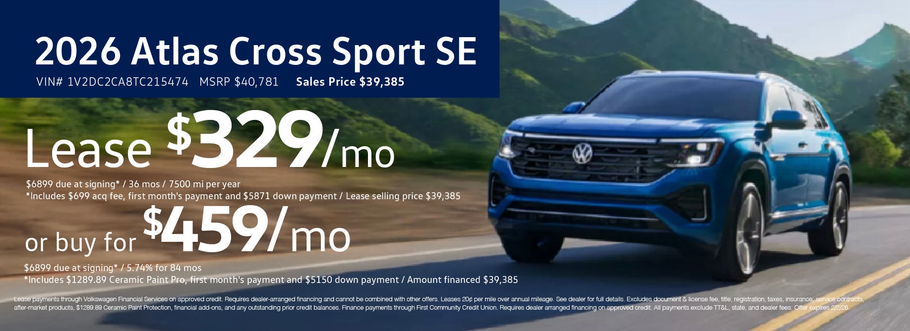 Lease the 2026 Atlas Cross starting at $329 at VW Clear Lake