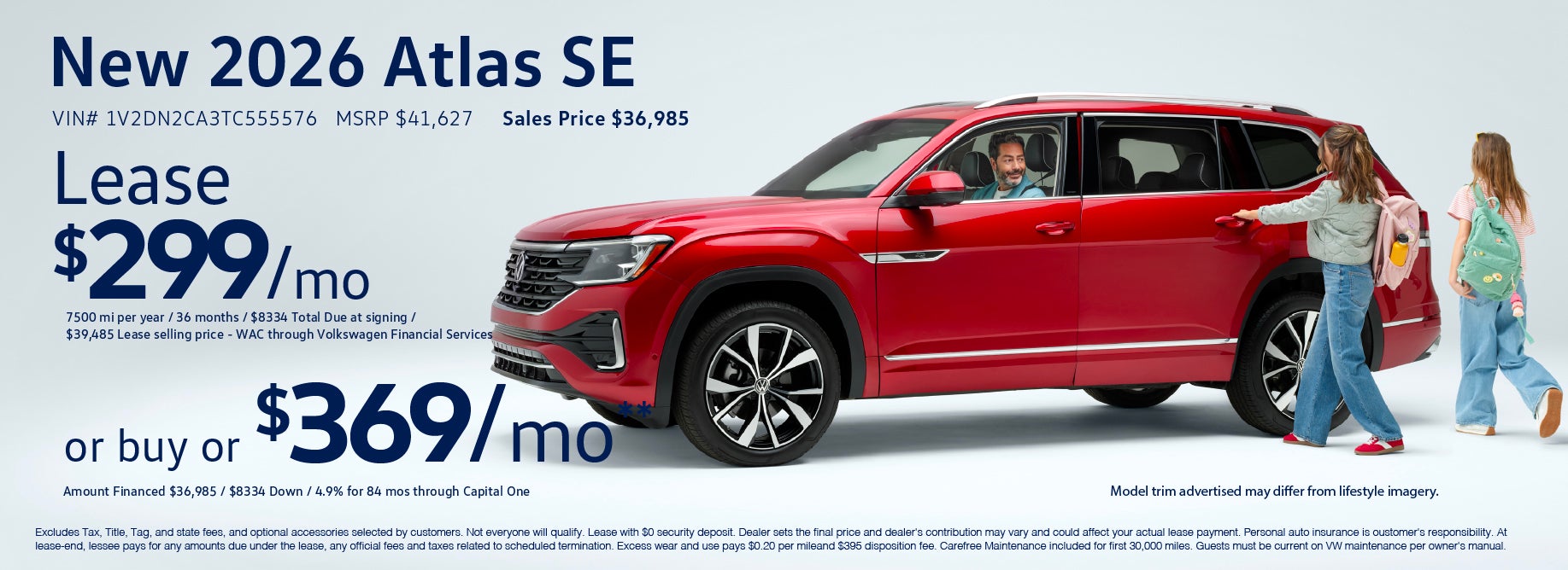 Lease the '26 Atlas from $299/mo at VW Clear Lake