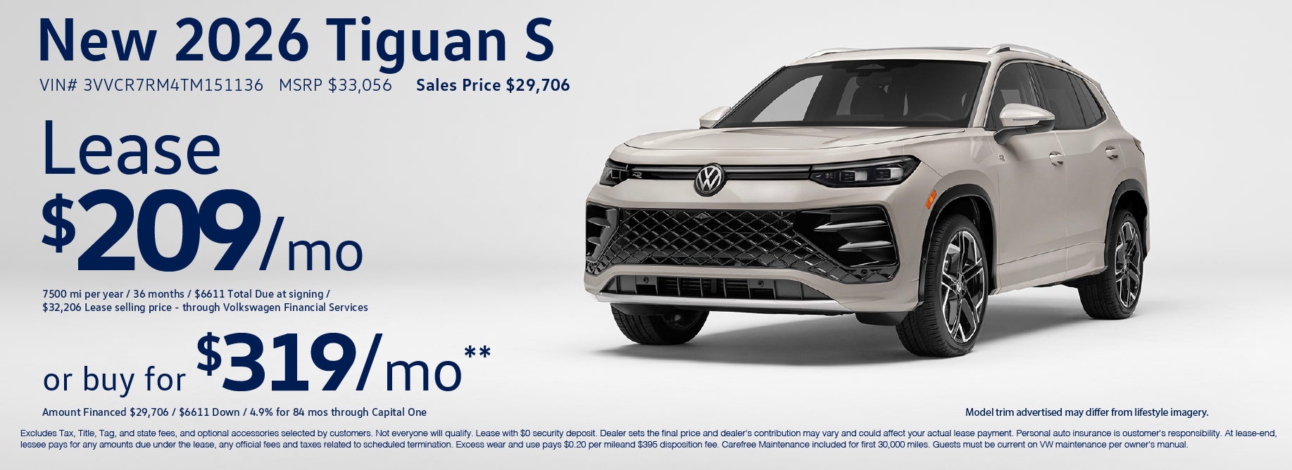 Buy the '26 Tiguan from $319/mo at VW Clear Lake