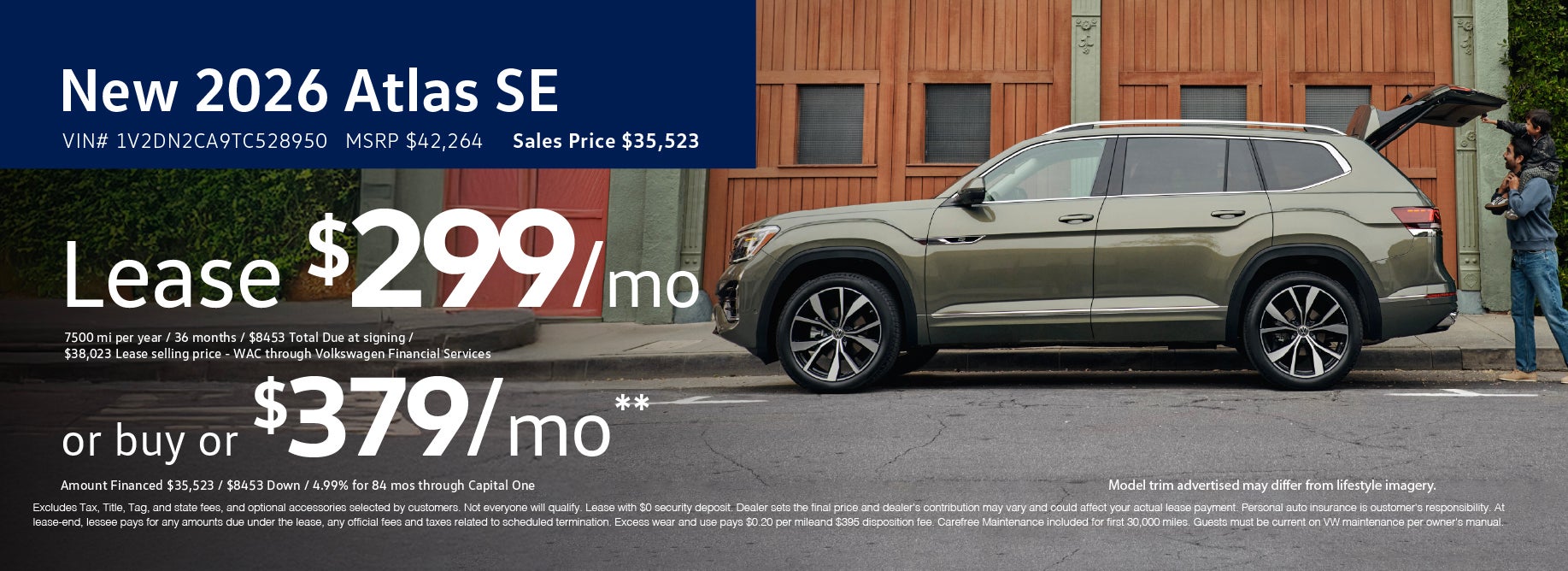 Lease the '26 Atlas from $299/mo at VW Clear Lake