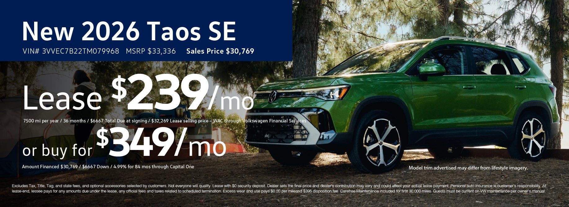 Lease the '26 Taos from $239/mo at VW Clear Lake