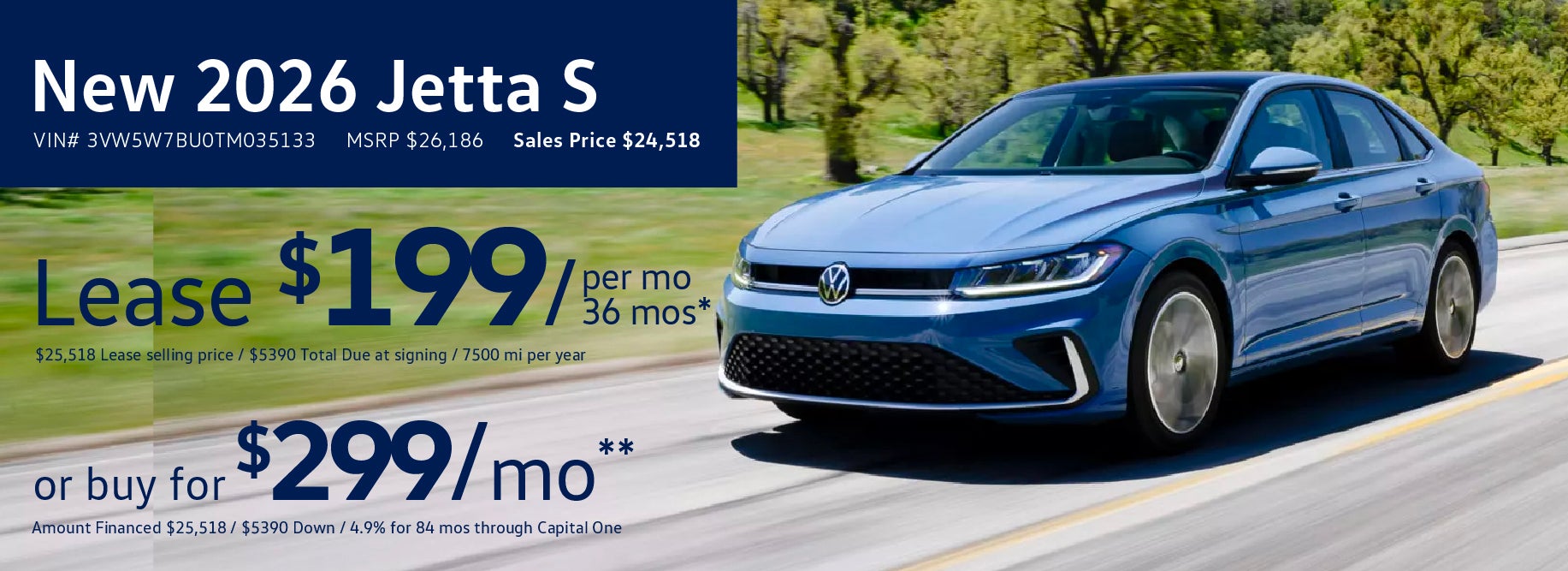 Lease the 2026 Jetta starting at $199 at VW Clear Lake