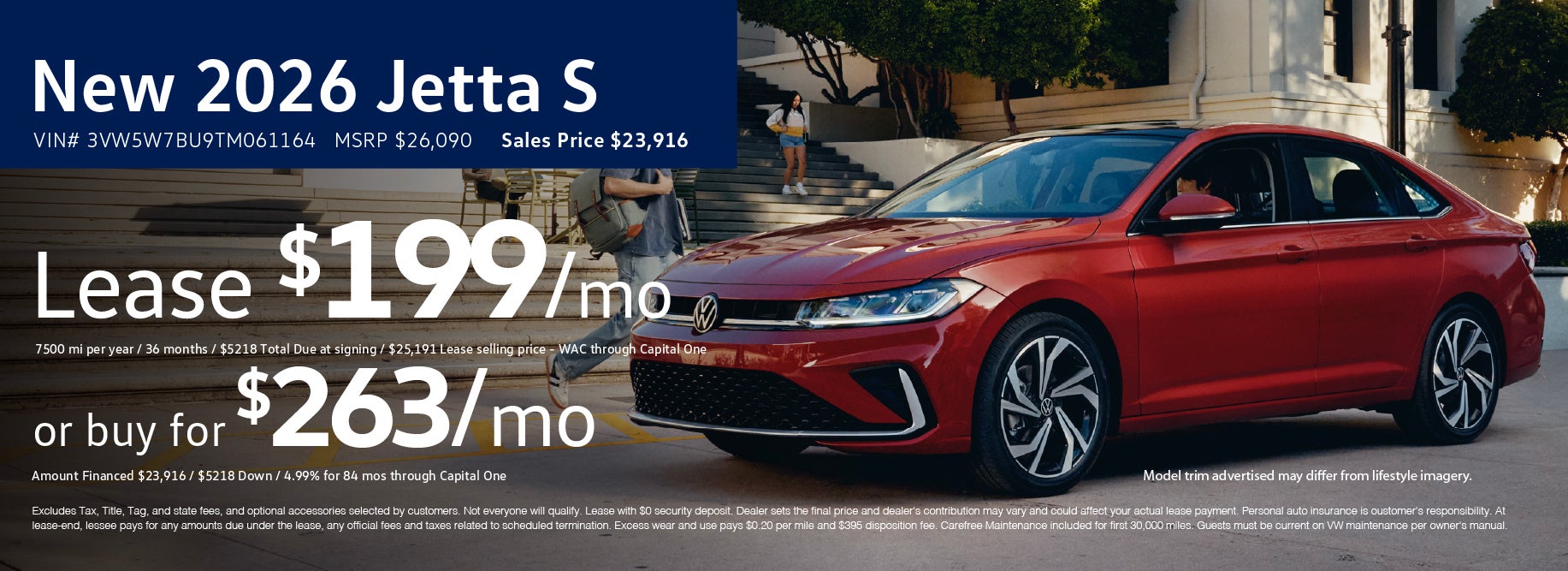 Lease the '26 Jetta $199/mo or buy at $259/mo OAC
