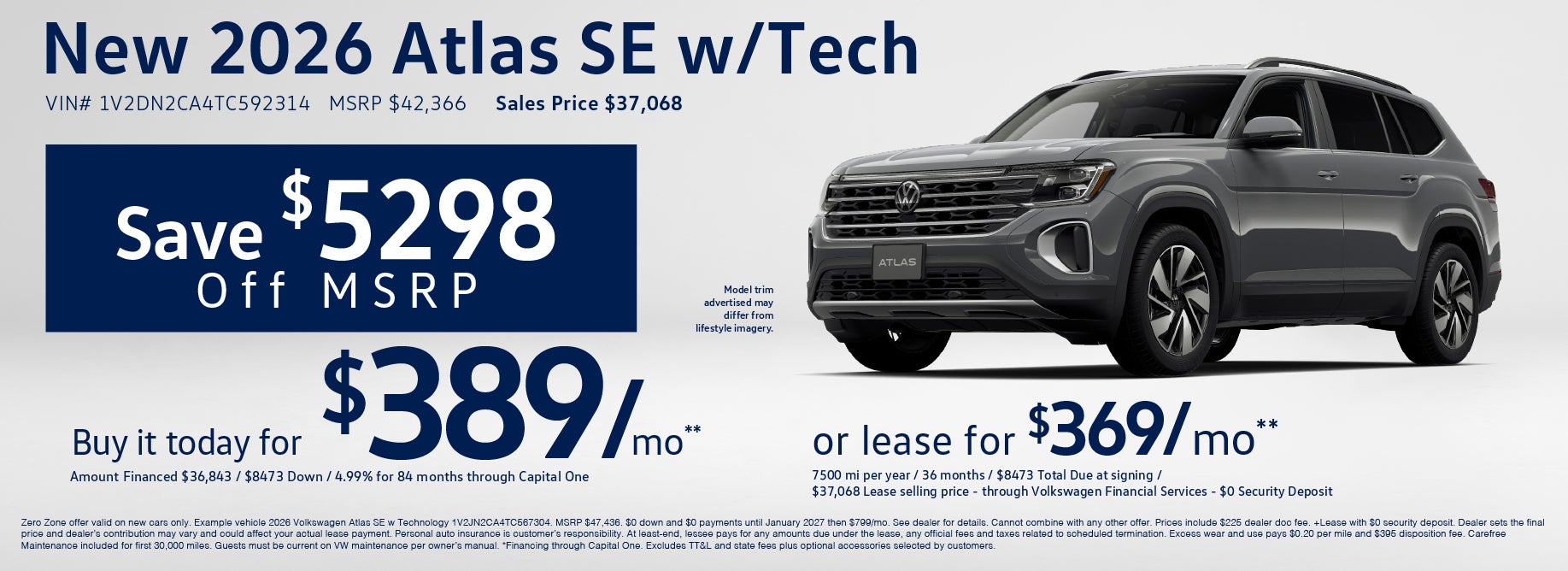 Lease a new Atlas SE at VW Clear Lake from $369/mo
