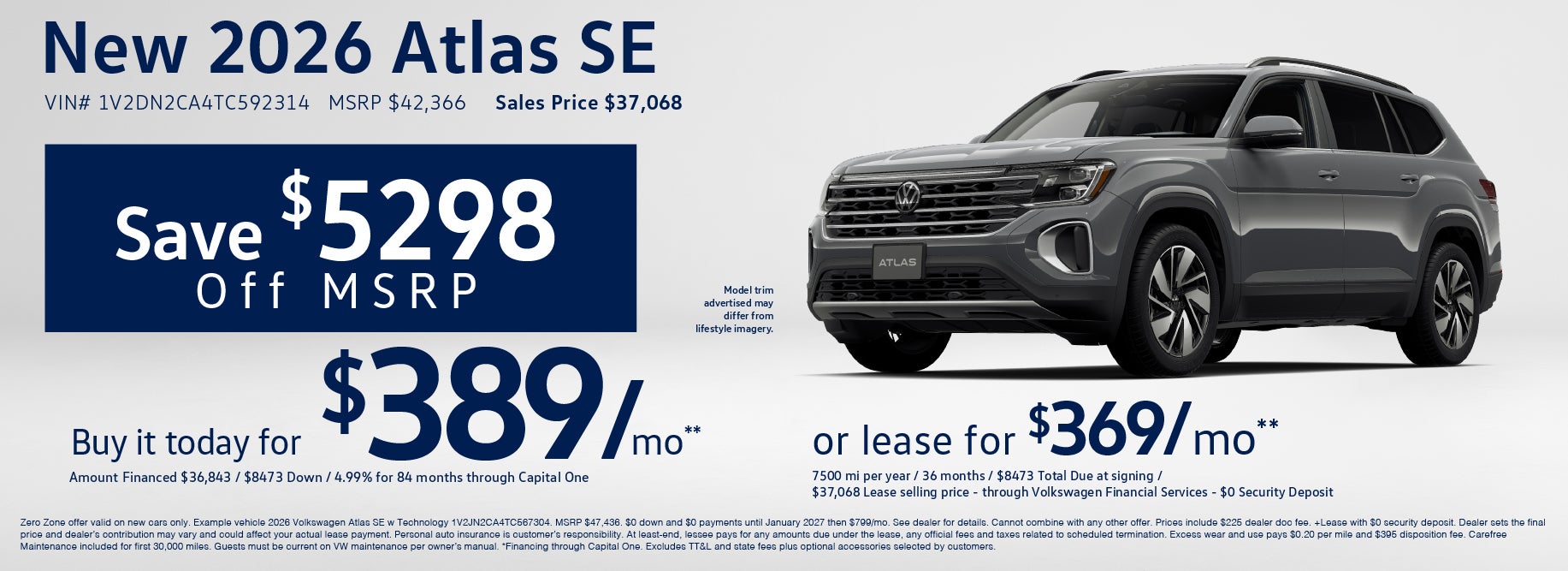Lease a new Atlas SE at VW Clear Lake from $369/mo