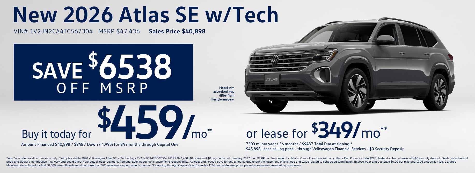 Lease a new Atlas SE at VW Clear Lake from $349/mo