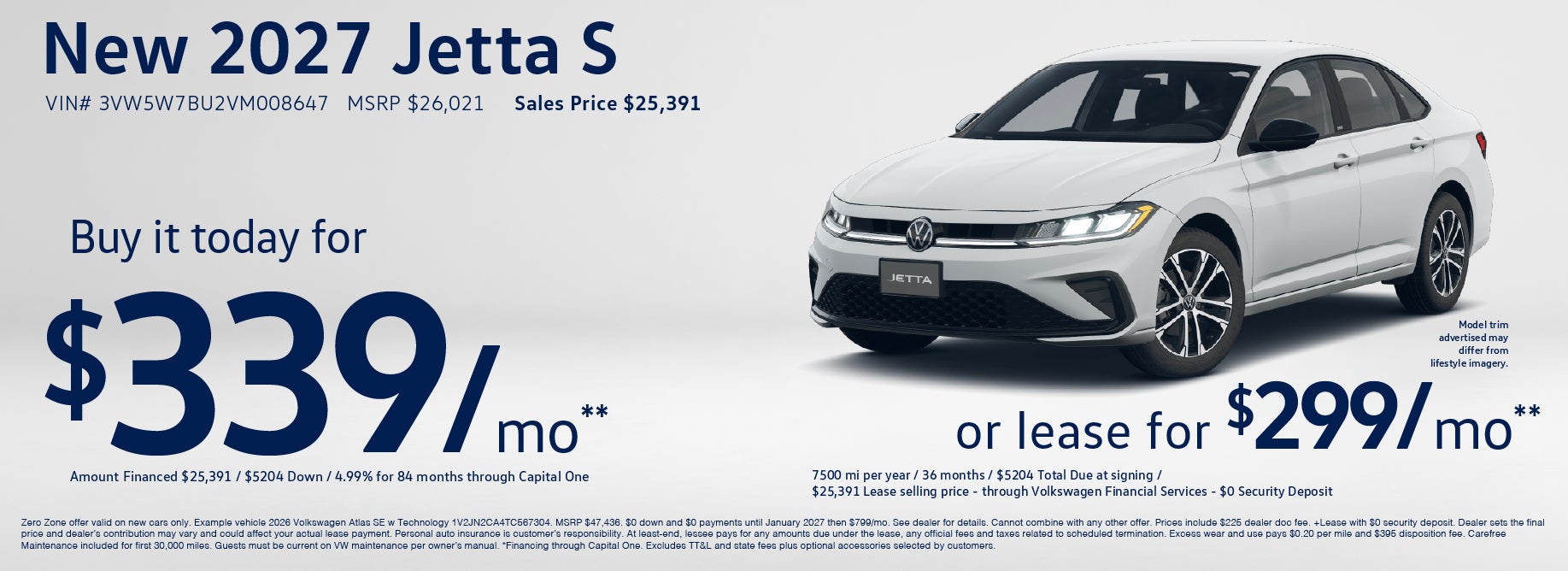 Lease a new Jetta S at VW Clear Lake from $299/mo