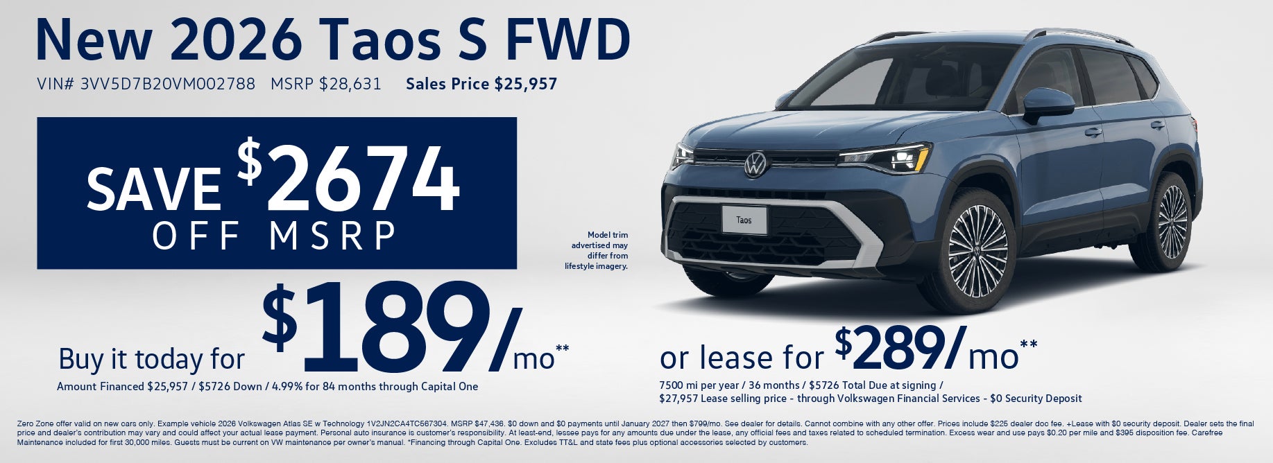 Buy a new Taos S at VW Clear Lake from $189/mo