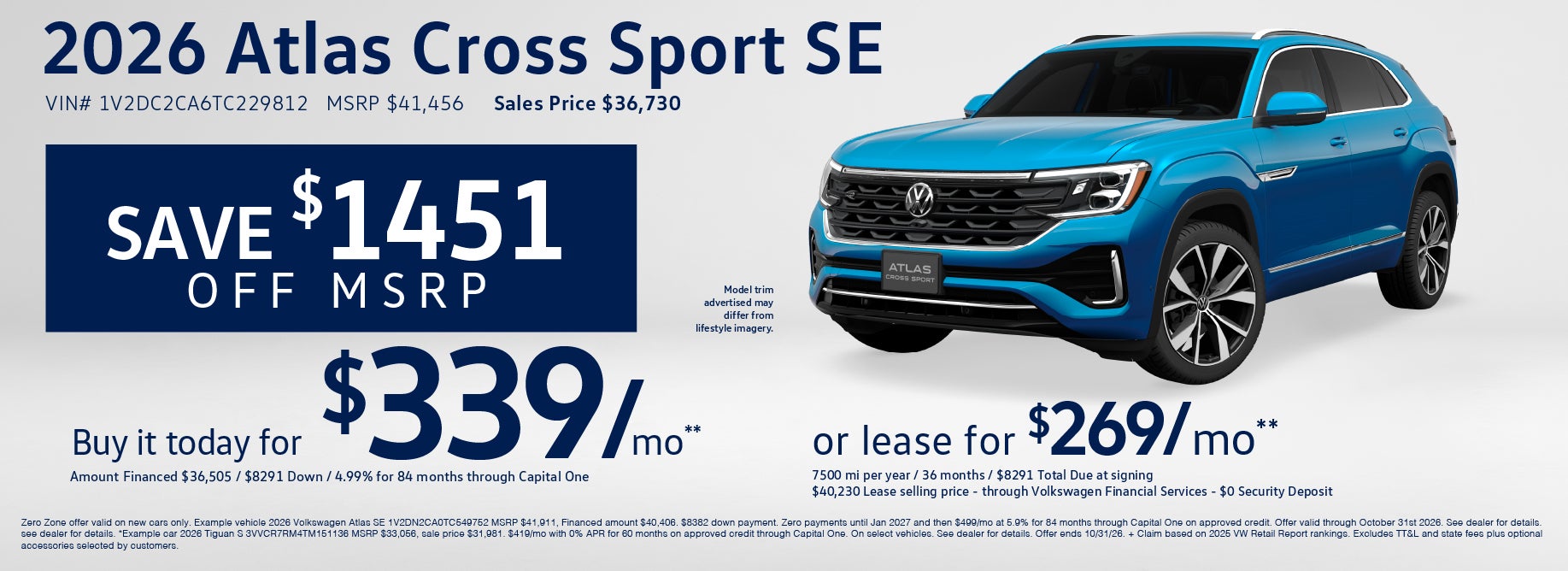 Lease a new Atlas Cross Sport SE VW Clear Lake from $269/mo