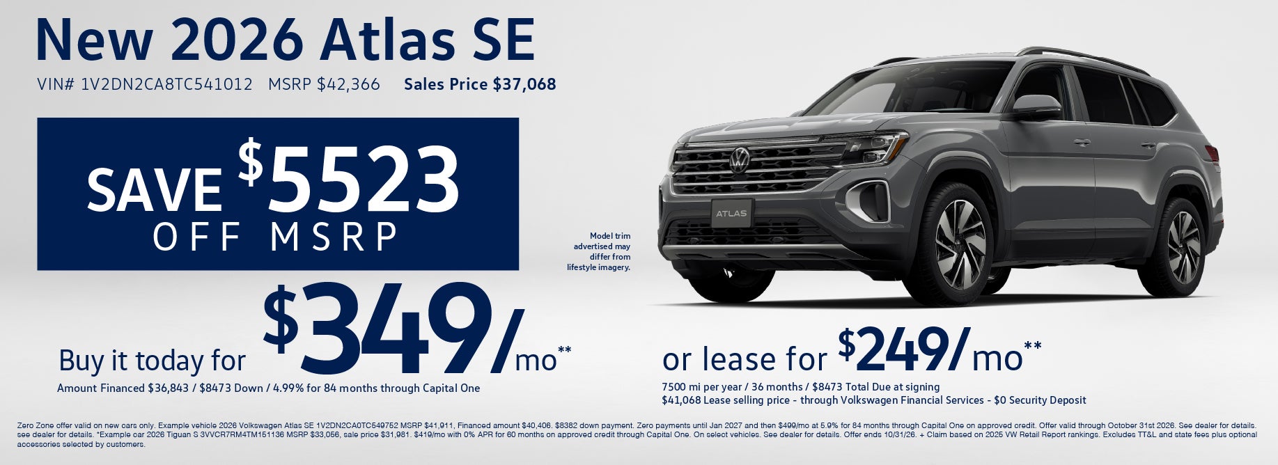 Lease a new Atlas SE at VW Clear Lake from $249/mo