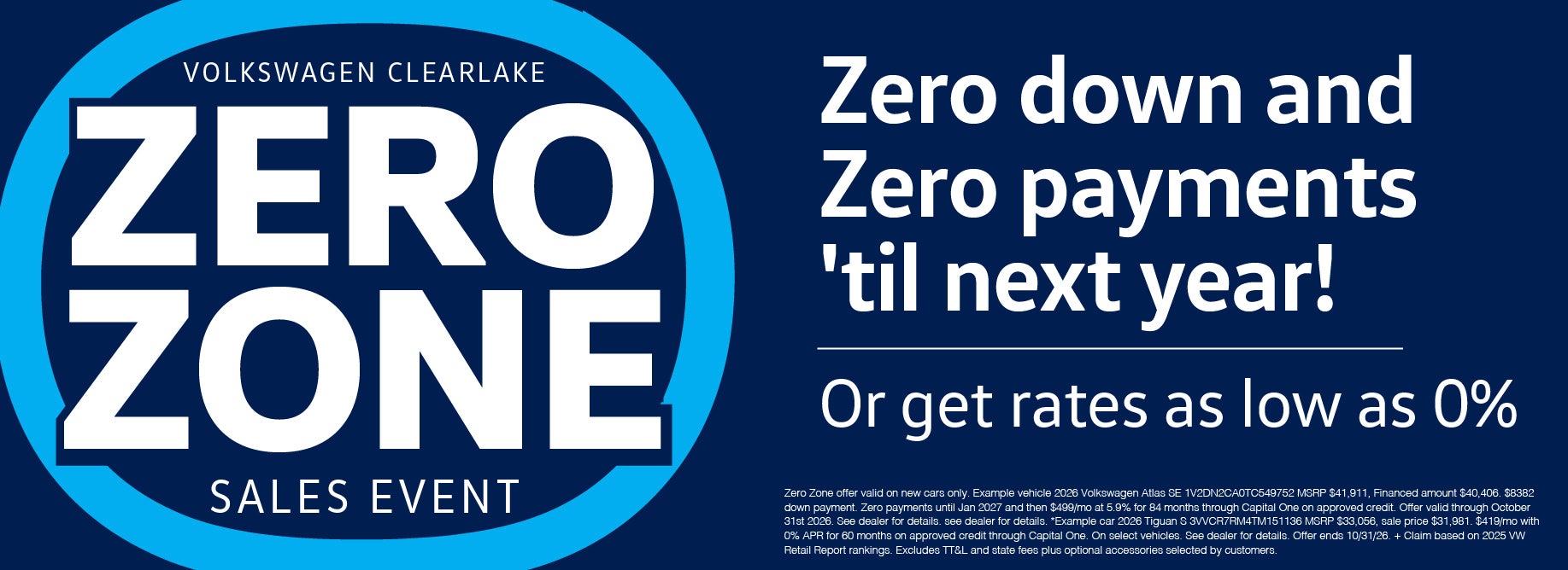 Zero Zone Sales Event at Volkswagen Clear Lake